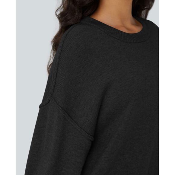 Halara Round Neck Dropped Shoulder Long Sleeve Casual Sweater - Picture 5 of 13